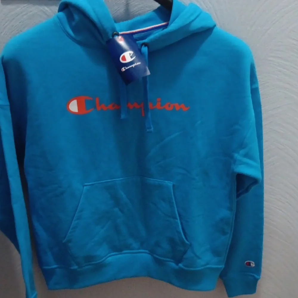 Champion Light Blue Hoodie with Red and White Stripes - Picture 1 of 4